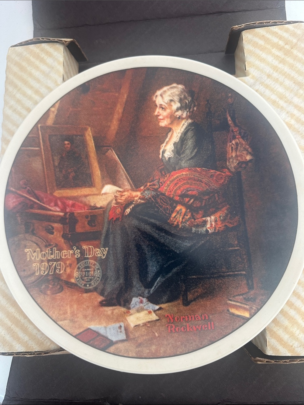 Norman Rockwell Mother's Day Plate — Brown, Red, Black, Cream
